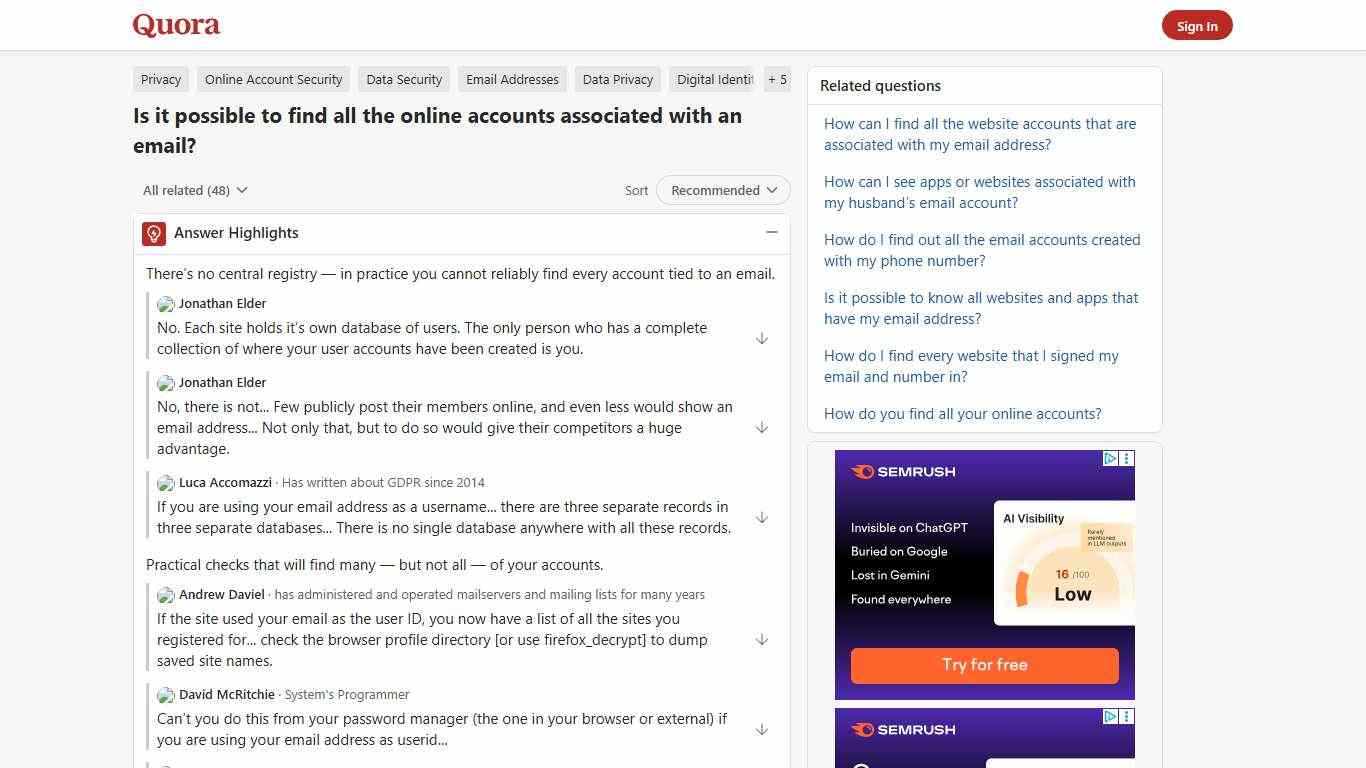 Is it possible to find all the online accounts associated with an email? - Quora