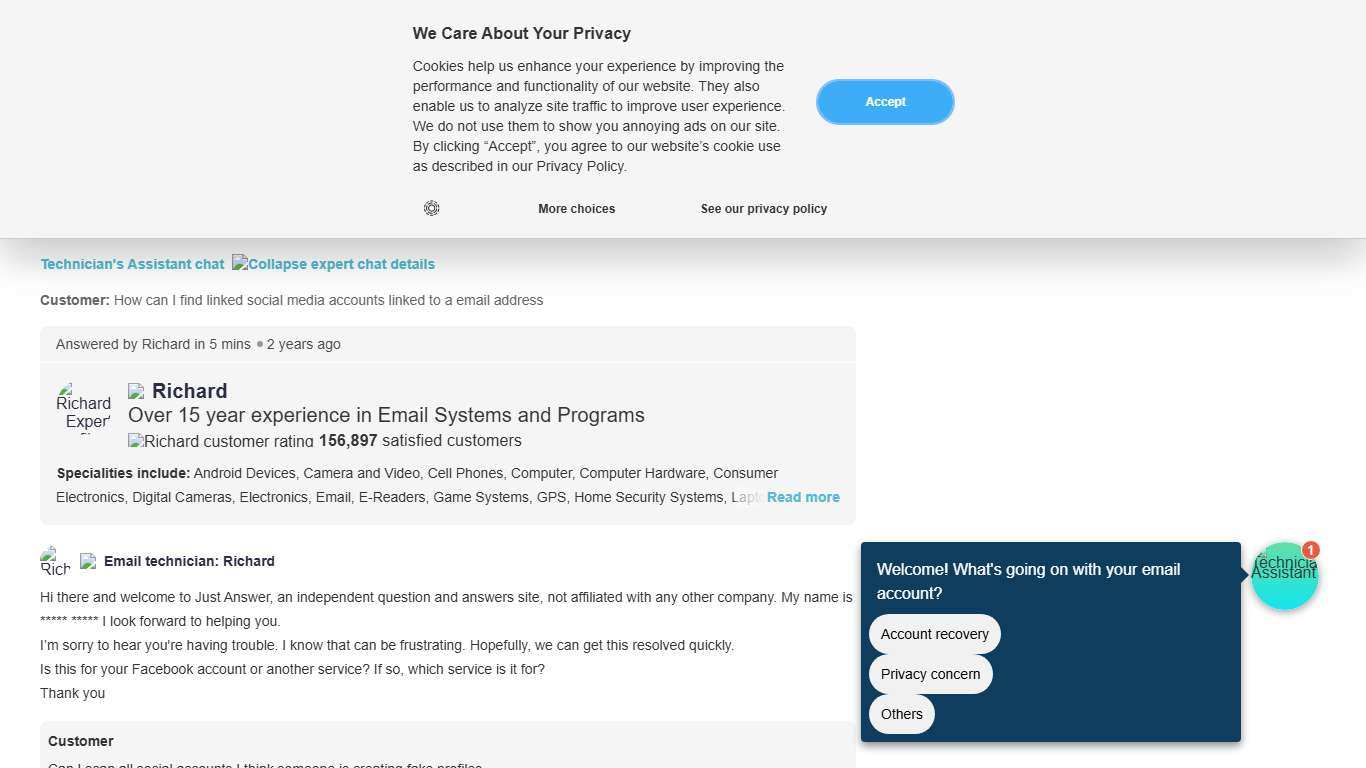 How can I find linked social media accounts linked to a email address